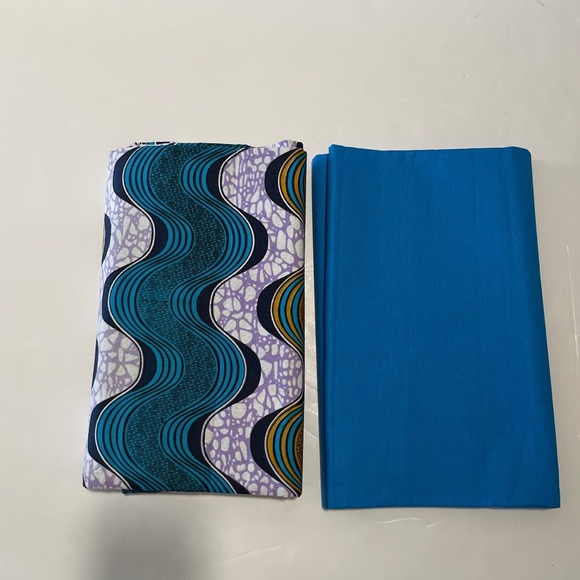 Blue Multicolor Wavy Striped and Solid Fabric Set - 6 Yards Total - Picture 1 of 3